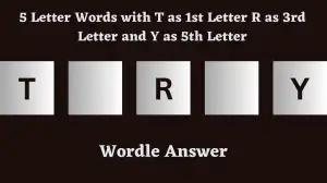 5 Letter Words with T as 1st Letter R as 3rd Letter and Y as 5th Letter All Words List