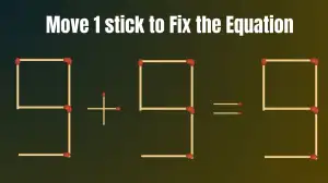 Matchstick Puzzle: 9+9=9 Move Only 1 Stick To Make The Equation Correct