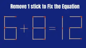 Solve the Puzzle Where 6+8=12 by Removing 1 Stick to Fix the Equation