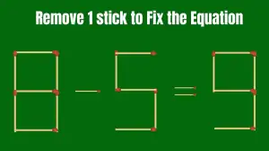 Solve the Puzzle Where 8-5=9 by Removing 1 Stick to Fix the Equation