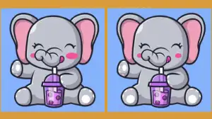 Spot the Difference Game: Only Sharp Eyes Can spot the 3 differences in the Elephant Drinking Juice Image in 20 seconds?