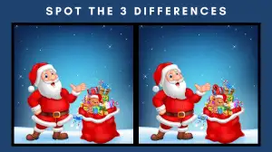 Christmas Brain Teaser Spot the Difference: Only extra observant people can spot 3 differences in Santa Claus pictures in 12 seconds