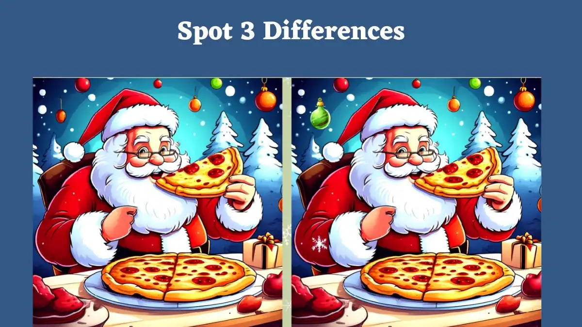 Spot the Difference Picture Puzzle: Only 1% of People With Super Vision Can Spot 3 Differences in the Santa Claus Eating Pizza Picture in 12 Secs