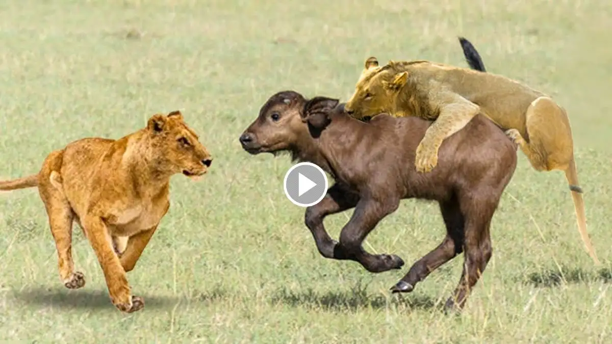 Viral Video Shows Lions Hunting a Buffalo