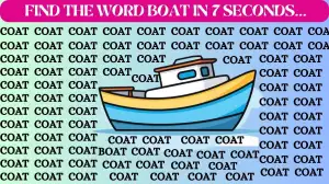 Optical Illusion Brain Test:  Only a Sharp Brain Can Spot the Word Boat among Coat in 7 Secs