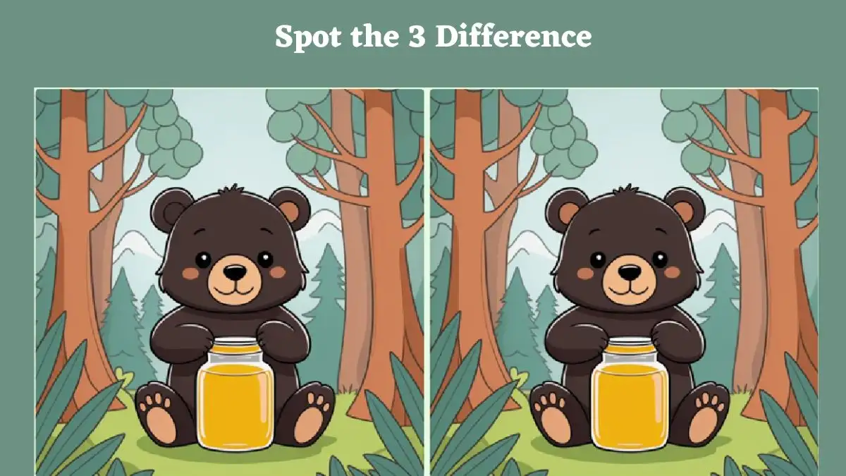 Optical illusion Spot the Difference Picture Puzzle: Only geniuses can spot 3 differences in the Bear Eating Honey picture within 10 seconds