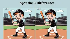 Spot the Difference Picture Puzzle Game: Only extra observant people can spot 3 differences in the Baseball Player Picture in 10 Secs