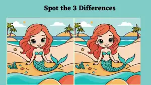 Spot the Difference Picture Puzzle Game: Only the sharpest eyes can spot 3 differences in the Mermaid Picture in 15 Secs