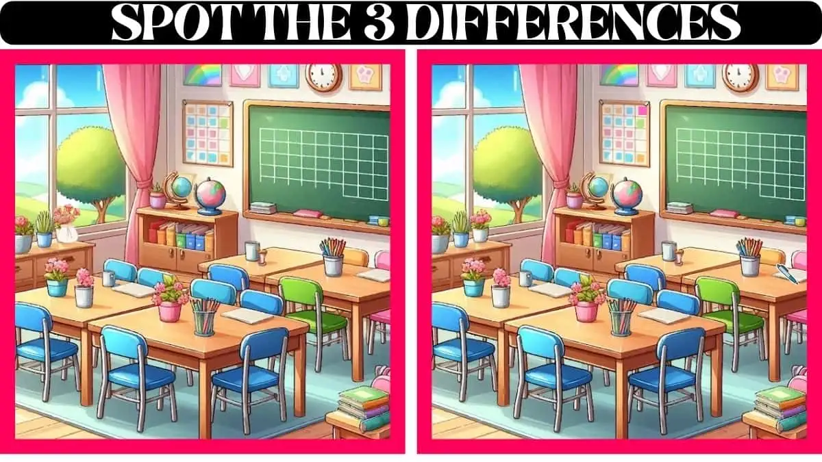 Brain Teaser Spot the Difference Picture Game: Test your observation skills and Spot the 3 Differences in this Classroom Image in 10 Secs