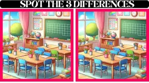 Brain Teaser Spot the Difference Picture Game: Test your observation skills and Spot the 3 Differences in this Classroom Image in 10 Secs