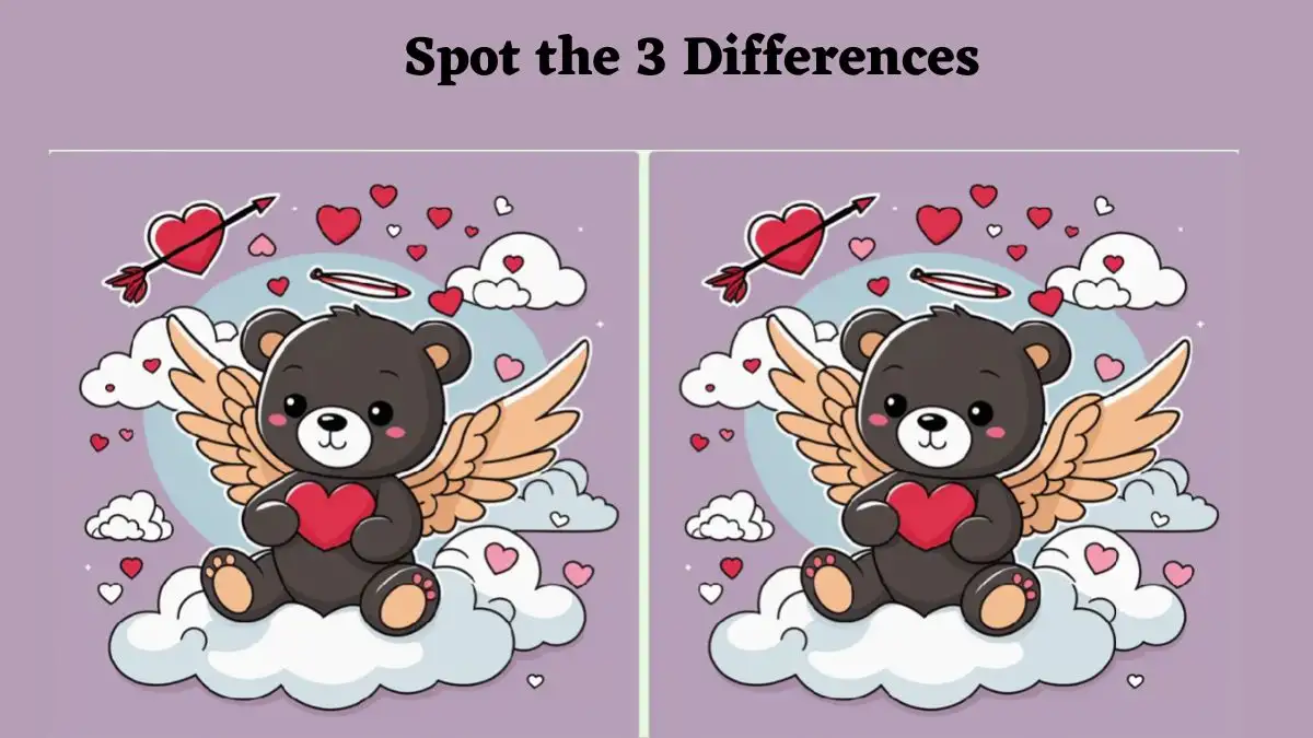 Optical illusion spot the Difference picture Puzzle: Test your eye power and spot 3 differences between the Cute Teddy Bear pictures within 9 seconds