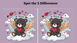 Optical illusion spot the Difference picture Puzzle: Test your eye power and spot 3 differences between the Cute Teddy Bear pictures within 9 seconds