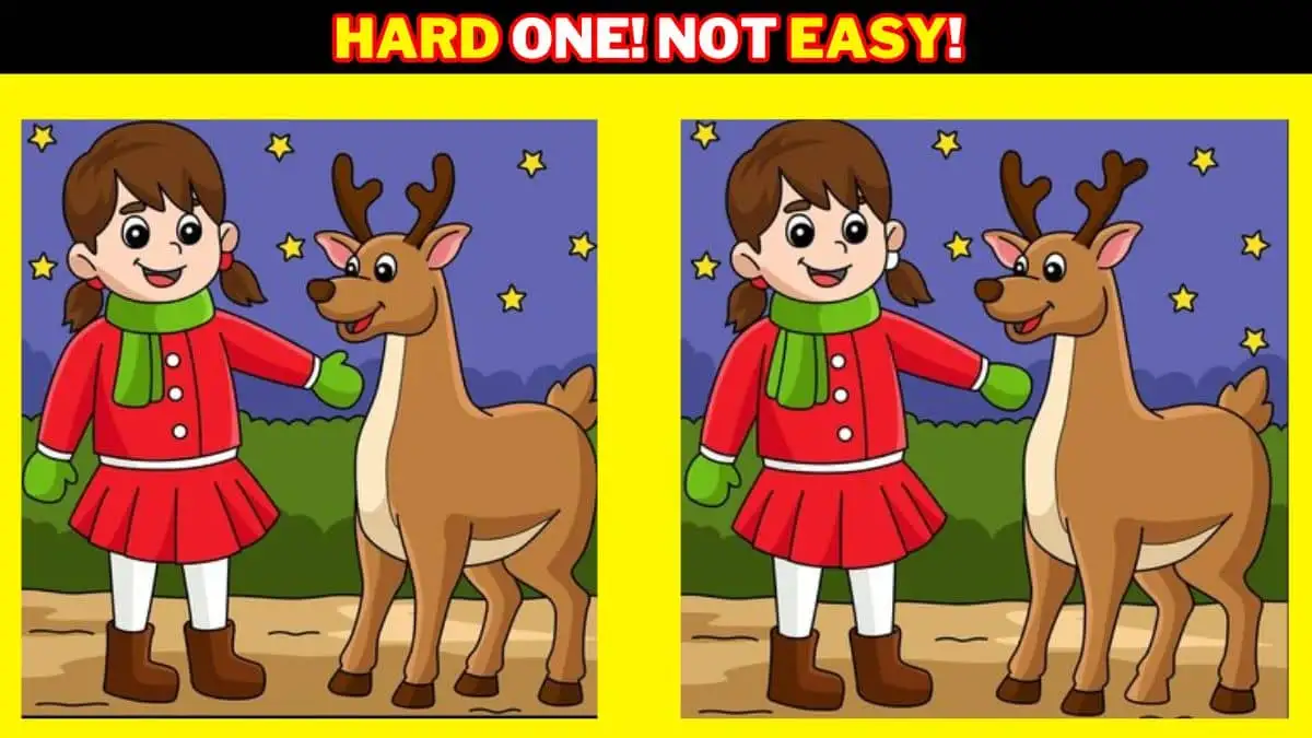 Optical Illusion Spot the Difference Game: Only Genius with Sharp Eyes Can Spot the 5 Differences in this Girl and Reindeer Image in 10 Secs